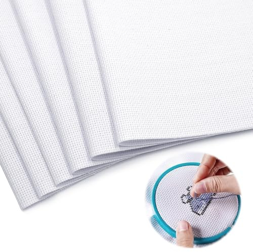 YDHfdc 6 Stück Kreuzstich Stoff Weiß Aida Stoff zum Sticken 14 Count Sticken Stoff 45 x 30 cm Stickstoff Stramin zum Stickerei, Nähen, DIY, Basteln