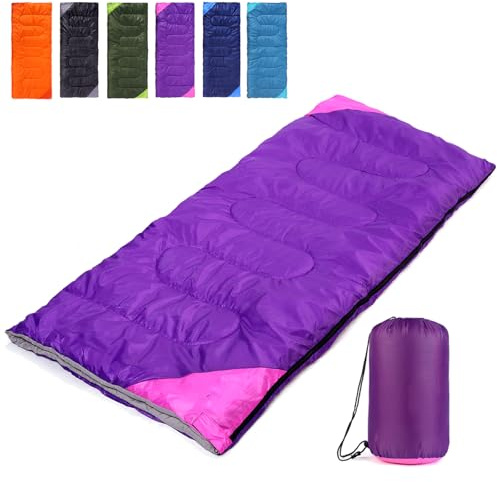 Sac de couchage pour adultes - Léger, imperméable, confortable pour le printemps, l'été, l'automne - Randonnée, voyage, camping (rose violet, simple, 190 x 74,9 cm)