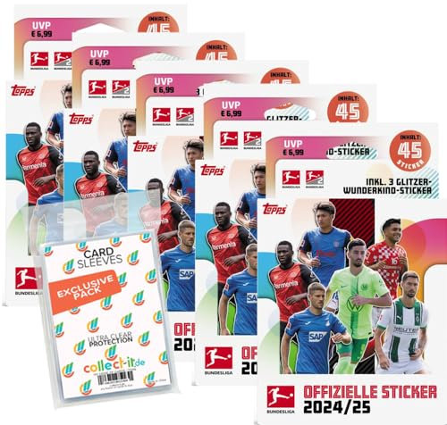 Bundle mit Topps Bundesliga Sammelsticker 2024/2025-5 Blister+ exklusive collect-it Hüllen