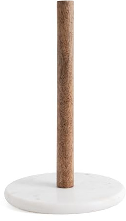 Assorted Collections Kitchen Roll Holder – Natural Wood Paper Towel Holder with Heavy Marble Base – Free Standing Kitchen Roll Dispenser for Standard Rolls – Modern Kitchen Accessories