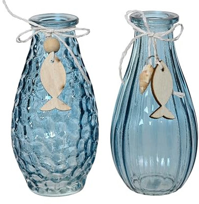 Vase 14cm Glas 1 Stück Sortiert - Blumenvase Glasvase - Tischvase für Blumen - Dekovasen - Tischvasen Gastronomie - Tischdeko Hochzeitsdeko Vasen - Blau Transparent