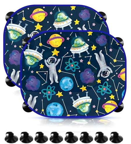 WTZWYFWJ 2 Piezas Parasol Coche Bebe,Negro Parasol Coche Infantil, para Proteger del Sol a Bebés y Mascotas-Astronauta