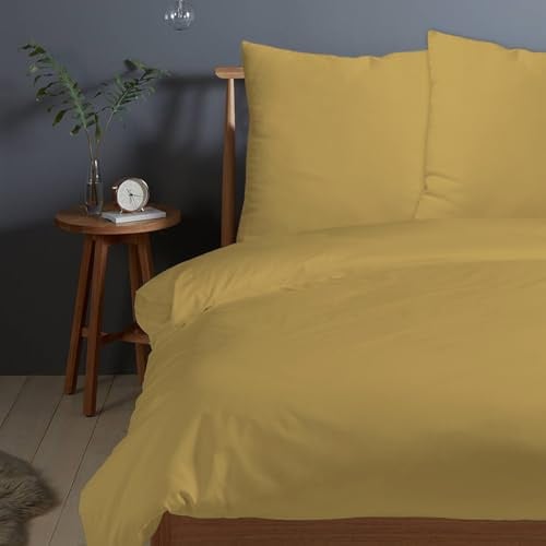 Pizuna Bettwäsche 200x220 + 80x80 Baumwolle Senfgold 400 Fadenzahl | 3-Teilig 100% Langstaple Baumwolle Bettbezug und Kissenbezug, Mako Satin Bettwäscheset 200x220 + 80x80 Mako Satin