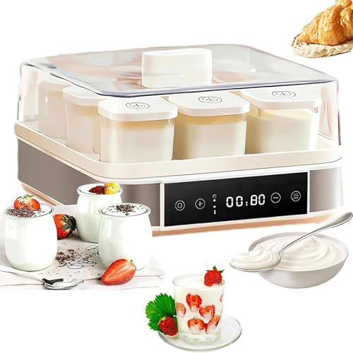 Yogurtera Automática, Yogurtera Digital Automática, 9x170ml Con Dispensador De Cristal, Temperatura Y Tiempo Ajustables Libremente, Control Táctil Inteligente, Para Yogur Ecológico Casero, Queso, Natt
