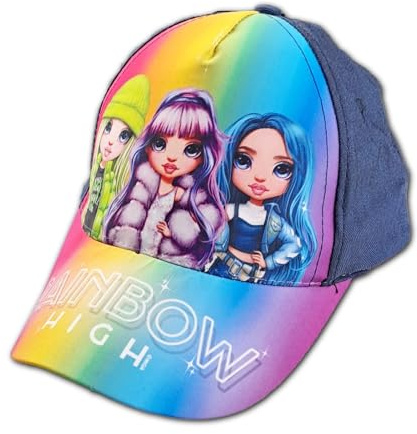Rainbow High Basecap für Kinder – Bunte Cap mit Fashion-Dolls Motiv – Größen 52–54 cm – Sonnenschutz Mütze mit Klettverschluss – Stylisches Accessoire für Mädchen, Bekleidungsgröße: 54