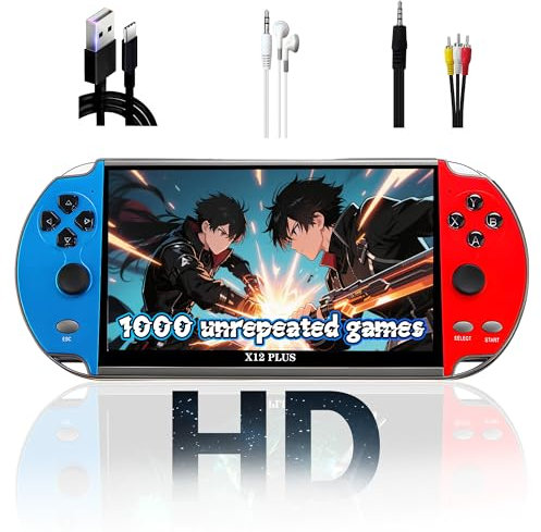 X12 Plus Retro Game Console 7 Inch Built in 1000 Games 22,800 Reoccurring Games,16:9 Golden Ratio,800x480 Resolution, Retro Portable Handheld Video Game Console with Wireless Joystick ,TXT EBooks