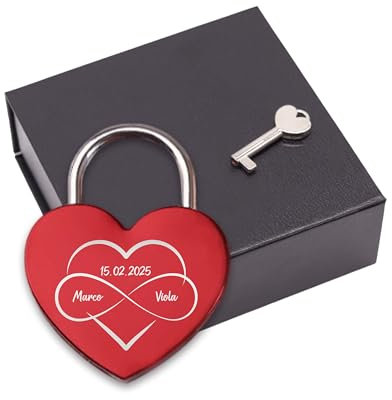 LAUBLUST Lucchetto d’amore con incisione e chiave, confezione regalo inclusa – Eternamente nel cuore – Regalo personalizzato per coppie | Lucchetto per i neo-sposi e innamorati | Regalo di nozze