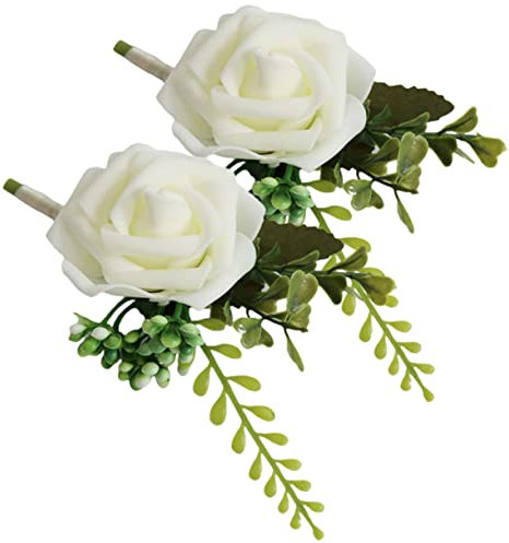 Healifty 2stücke Bräutigam-anstecker Mit Kunstblumen Hochzeits-Boutonniere Für Hochzeit Und Jubiläum Elegante Corsage in Cremefarbton Für Braut Und Gäste