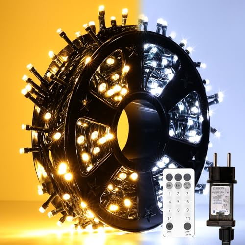 JVURICE LED Lichterkette Außen 30M+5M, 300LEDs Weihnachtsbaum Lichterkette, Weihnachtslichterkette Innen mit Timer 11 Modi IP65, für Garten Party Weihnachten Halloween Hochzeit Terrasse (Warm & Weiß)