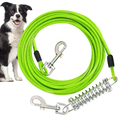 3m Hofleine für große Hunde,Tie Out Leinen für Hunde,Kausichere Hundeleinen mit Anlegepflock mit Stoßdämpfender Feder & 360° Drehhaken, für Hof Camping(Gras grün)