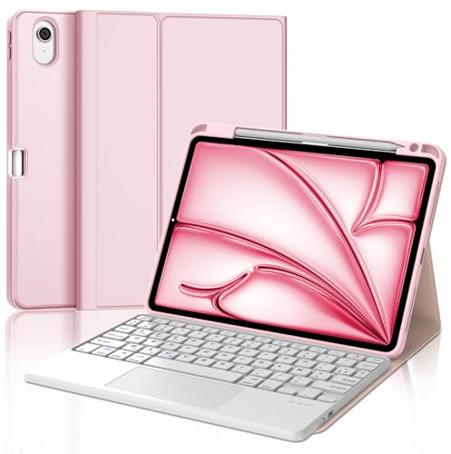 JADEMALL Coque Clavier avec Touchpad pour iPad Air 11 M2/M3/M4 2024/2025/2026, AZERTY Français Clavier Bluetooth Détachable avec Pavé Tactile pour iPad Air 11 Pouces M2/M3/M4 2025/2026, Rose