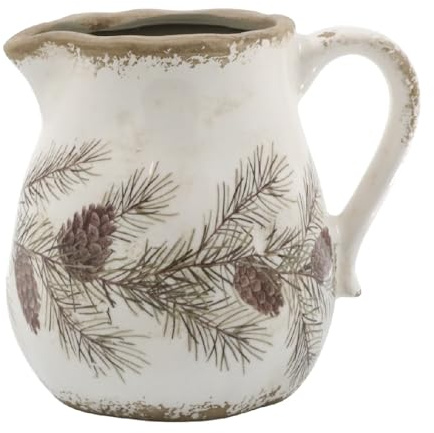 Pitcher Jug Flower Vase Ceramic Vase with Pine Cone Garland Design