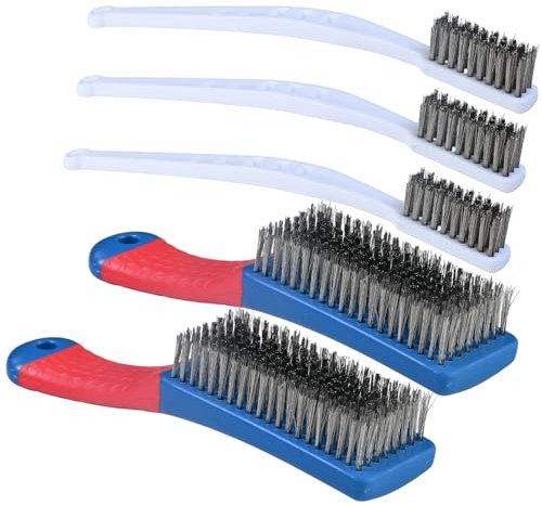5 Pieces Wire Brush Stainless Steel Durable and Long-Lasting Comfortable Grip Wire Brush for Rust Removal for Cleaning Barbecue Grills, Metal Tools, Car Parts, and Bodhi Seed Beads