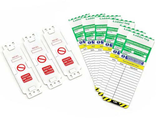 Ladder Tag and Scaffolding Inspection Tag Kit Waterproof High Visibility Pre-Punched for Easy Installation Safety Compliant 3 Holders and 6 Inserts for Indoor & Outdoor Construction Safety（1 Set）