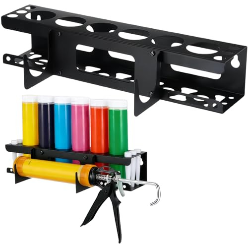 MEETOZ Silicone Tube Storage Holder - 6 Hole Mastic Gun Rack, Caulk Gun Rack, Wall Mounted Silicone Tube Storage Solutions,Workshop Garage Organiser