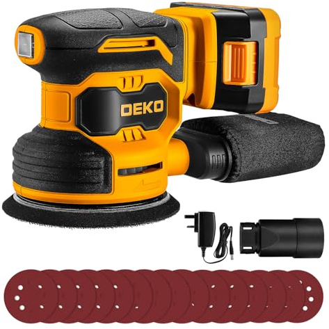 Random Orbital Sander Cordless：DEKOPRO 20V 2000mAH Sander with Battery and Charger,6000-13000RPM, 125mm Sander with 15Pcs Sandpapers & Dust Extraction for Sanding,Polishing Wood,DIY,Home Improvements
