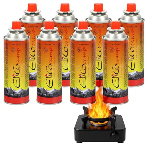 CampSup 8er Pack Gaskartusche 220g (393ml) Isobutan – EN417 Ventilkartusche Easy Click – für Campingkocher, Gaslampe & Heizgeräte