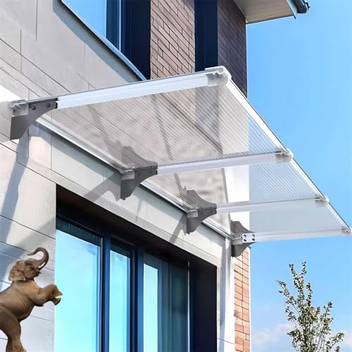 Pensilina da Esterno pergola addossata【Gguwug Pensilina Tettoia 100x270cm】Anti Grandine e Intemperie Resiste ai Raggi UV, tettoia per esterno per Porta e Ingresso, con Accessori