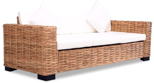 pokgdf Waschbares Polster Rattan Sofa Set 15-TLG. Natürliches Rattan Sofa Set mit 2- und 3-Sitzer für Wohnzimmer Sofagarnitur