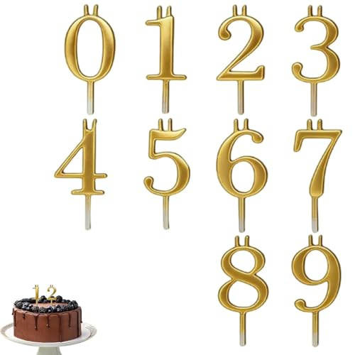 Number Candle Holders Set, 10 Stück Zahlen Kerzenständer Gold, Reusable Geburtstagskerzen Zahlen, Metall Birthday Candle Kerzenhalter für Jubiläum, Hochzeit, Geburtstag
