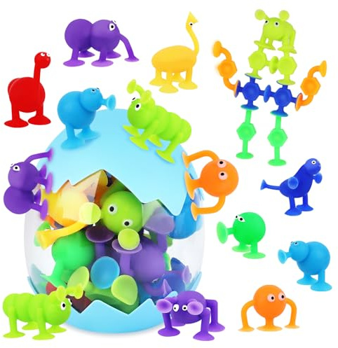 27 Piezas Juego de Ventosas para Niños, Juguetes Sensoriales Interactivos con Ventosa, Juguete Ventosa Bebe, Juego de Ventosa Caja con Huevos de Dinosaurio Regalos Niños Niñas 3-7 Años