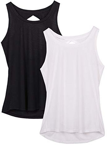icyzone Damen Yoga Sport Tank Top Rückenfrei Fitness Oberteil ärmellos Shirts, 2er Pack (M, Schwarz/Weiß)
