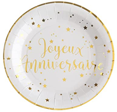 Santex Assiette anniversaire blanche et or (x10) REF/5670
