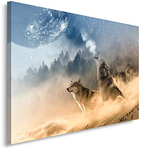 Feeby Quadro su Tela Lupi XXL 120x80 cm 1 pezzo Stampa Murale Fotografia Decorazione da parete Immagini Moderni per Soggiorno Camera da Letto Ufficio Cucina Natura Marrone