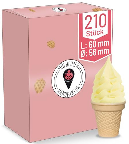 MyNaschbar Halbsüße Softeisbecher VEGAN rund, 210 Stück, 60 mm lang, Ø56 mm – Knusprige Waffelbecher zum Befüllen mit Doppelrand – für Eis, Softeis oder als Backform für Muffin & Cupcakes