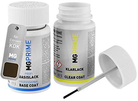 MG PRIME Autolack Lackstift Set für Citroen KDK Noyer Americain Nacre/Hickory Braun Basislack Klarlack je 50ml