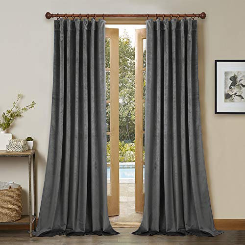 StangH Velvet Curtains 108 Inches Long - Luxury Grey Blackout Curtains for Living Room Large Window Thermal Insulated Panels for Bedroom French Door, W52 x L108 Each Panel, 2 Pieces