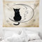 ABAKUHAUS Mond Wandteppich Katze sitzt auf Mondgesicht mit Sternen im Hintergrund Cartoon Style abbildungaus Weiches Mikrofaser Stoff 150 x 110 cm Klare Farben Maschienenwaschbar, Braun Schwarz