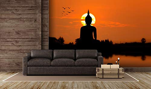 Oedim - Fotomural Vinilo para Pared Buda en el Atardecer | Fotomural para Paredes | Mural | Vinilo Decorativo | Varias Medidas 200 x 150 cm | Decoración comedores, Salones, Habitaciones.