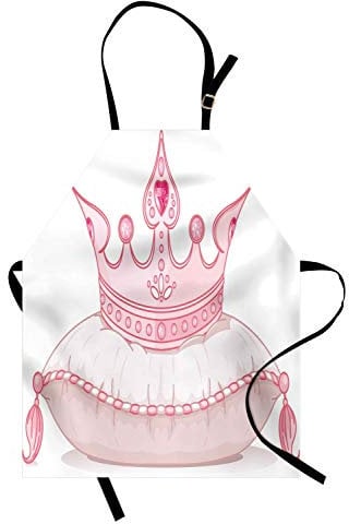 ABAKUHAUS Königin Kochschürze, Karikatur-Art-Nette rosa Prinzessin Crown auf Kissen Fairy Tail Fantasy Girlish Mode, Farbfest Höhenverstellbar Waschbar Klarer Digitaldruck, Hellrosa