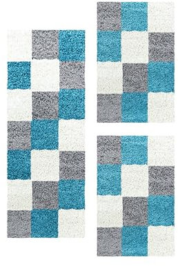 HomebyHome Bettumrandung Schlafzimmer 3 teilig Teppich Türkis - Waschbarer Bettumrandung Teppich Läufer Set Extra Flauschig Bettvorleger Schlafzimmer Bettset:2 St. 80x150 cm | 1 St. 80x250 cm