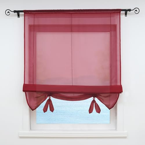ESLIR Raffrollo Wohnzimmer Raffgardine Tunnelzug Gardinen Küche Transparent Bändchenrollo Vorhänge Modern Voile Berry BxH 100x155cm 1 Stück