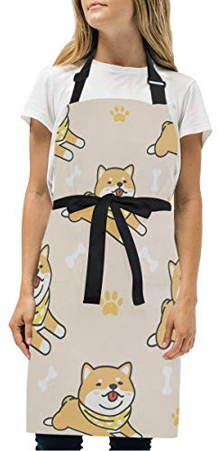 Süßer Shiba Inu Hund Schürze Kochschürze Latzschürze für Damen Frauen Männer Chef Küchenschürze Schürzen mit 2 Taschen verstellbarem Nackenband