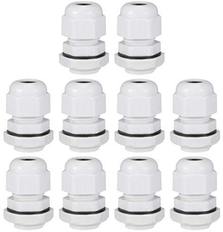 sourcing map M16x1.5 Cable Gland 4mm-8mm Wire Hole Waterproof Nylon Joint Adjustable Locknut with Washer White 10pcs