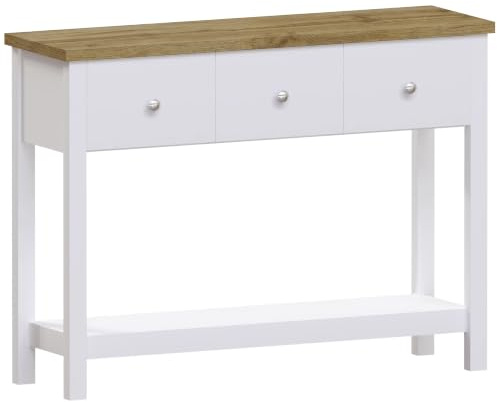 Vida Designs Arlington Console Table Shelf Hallway Side End Dressing Table MDF (White, 3 Drawer)