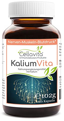 Cellavita – Kalium Vita 120 Kapseln im Glas – Kaliumcitrat-Pulver hochdosiert zur Unterstützung von Nerven, Muskeln & Blutdruck – Nahrungsergänzungsmittel einfach dosierbar & zusatzstofffrei
