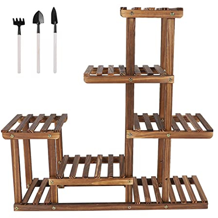 Blumenregal Holz, Blumenständer Blumenbank für Innen Outdoor 5 Ebenen Blumentreppe Pflanzentreppe Mehrstöckig Pflanzenregal, für Wohnzimmer Garten Balkon Terrasse Flur 73x 71.5x 20 cm