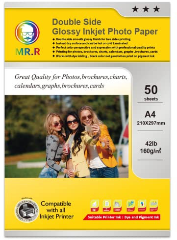 MR.R 160g/m² 50 Blatt A4 Format beidseitig hochglänzendes Inkjet bedruckbar Fotopapier tintenstrahldrucker glänzend foto paper Sofort Trocken Wasserfest Hochweiß fotoblätter
