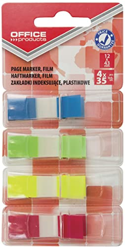 Indexhaftstreifen OFFICE PRODUCTS PP Standard 12x43mm 4x35 Blatt Blister Verschiedene Farben / / Typ-Standard/Art-In Einer Blisterverpackung/Form-Rechteck/Material-Pp