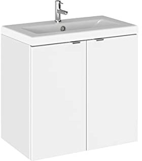 Hudson Reed CBI136A Fusion Modern Bathroom 2 Door Wall Hung Vanity Unit and Full Depth Ceramic Basin, 600mm, White Gloss