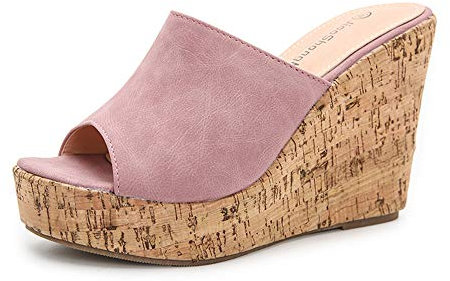 Morbuy Ciabatte con Zeppa Donna Estive Sandali alla Moda, Leggera Comoda Pantofole Tacco 11 CM Sandali con Plateau Casual Bocca di Pesce Ciabatte Aperte per Spiaggia Viaggio (38,Rosa)