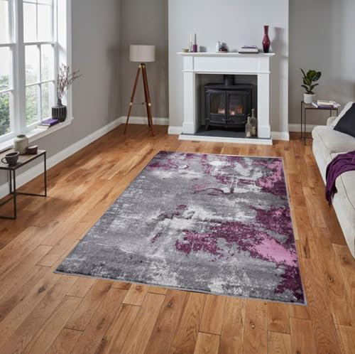 Rugs City Modern Style Rug ABSTRACT Design Black Purple Red Blue Grey Charcoal Rugs Living Room Extra Large Size Soft Touch Short Pile Carpet Area Rugs Non Shedding (PURPLE, 160 X 230 CM)