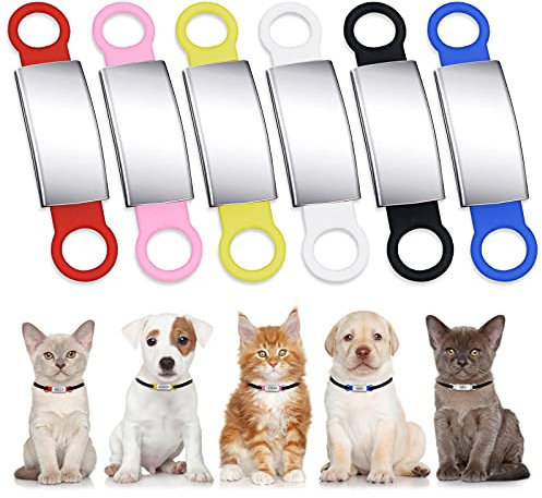 Molain 6 Stück Slide On Dog ID Tag Dog Collar Tag Silicone Stainless Steel Dog Cat Personalized Name Engraved Tags, Custom Dog Tags, Silent Dog License Tag, Blank Pet ID Tags for Dogs Cats (6 Colors)