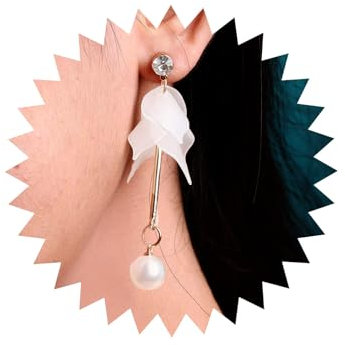 TseenYi Blütenblatt Baumeln Ohrstecker Boho Weiß Ewige Blume Ohrringe Lange Perle Anhänger Ohrstecker Schmuck Für Frauen Und Mädchen Braut Hochzeit Valentinstag Tägliches Geschenk (Gold)