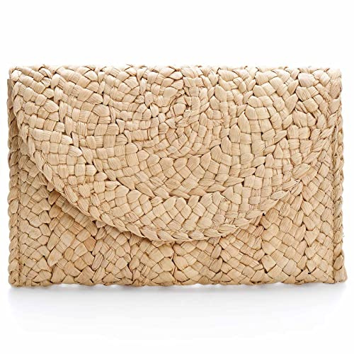 Dailyacc Bolso de paja para mujer, bolso tejido de verano, playa, sobre, pajitas, cartera