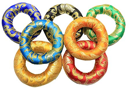 FOUTP Coussin Rond En Brocart De Soie Tibétain Fait à La Main Tibétain Bol Chantant Coussin Bol Chantant Oreiller Bouddhiste Instruments Rituels Accessoires Couleur Aléatoire,12cm